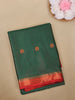 Bottle Green Checks Woven Design Banarasi Silk Saree With Contrast Red Border