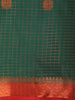 Bottle Green Checks Woven Design Banarasi Silk Saree With Contrast Red Border