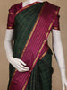 Bottle Green Checks Woven Pure Kanchipuram Silk Saree With Zari Border