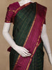 Bottle Green Checks Woven Pure Kanchipuram Silk Saree With Zari Border