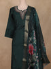 Bottle Green Embroidered Cotton Salwar Suit with Floral Dupatta