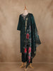 Bottle Green Embroidered Cotton Salwar Suit with Floral Dupatta