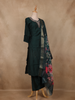 Bottle Green Embroidered Cotton Salwar Suit with Floral Dupatta