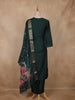 Bottle Green Embroidered Cotton Salwar Suit with Floral Dupatta