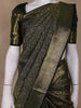 Bottle Green Floral Brocade Woven Pure Kanchipuram Silk Saree With Zari Border