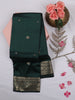 Bottle Green Floral Butta Woven Soft Silk Saree with Zari Border