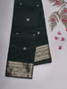 Bottle Green Floral Butta Woven Soft Silk Saree with Zari Border