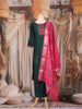 Bottle Green Floral Design Cotton Straight-Cut Salwar Suit with Floral Dupatta