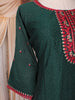 Bottle Green Floral Design Cotton Straight-Cut Salwar Suit with Floral Dupatta