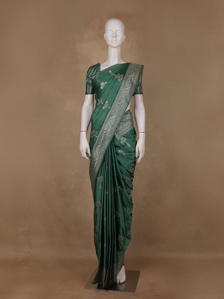 Bottle Green Floral Design Tussar Silk Saree - Diadem