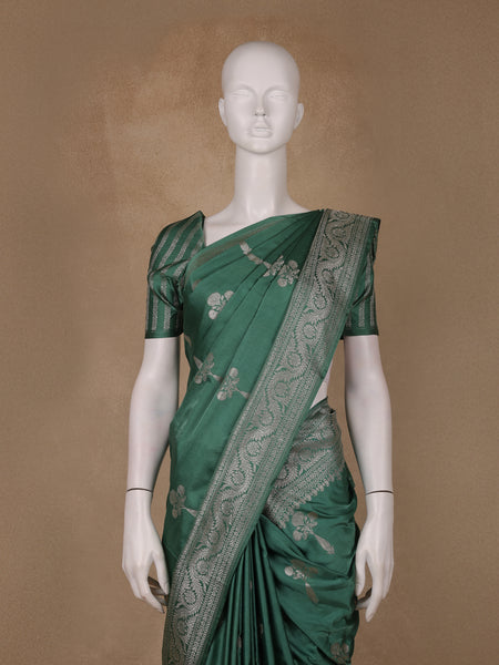 Bottle Green Floral Design Tussar Silk Saree - Diadem