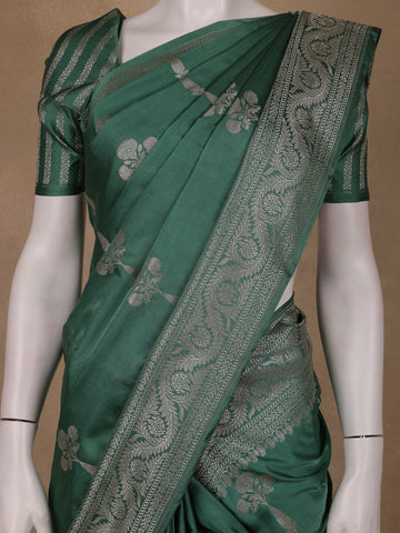 Bottle Green Floral Design Tussar Silk Saree - Diadem