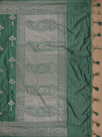 Bottle Green Floral Design Tussar Silk Saree - Diadem