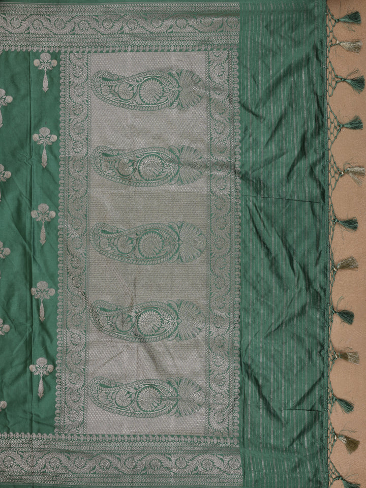 Bottle Green Floral Design Tussar Silk Saree - Diadem
