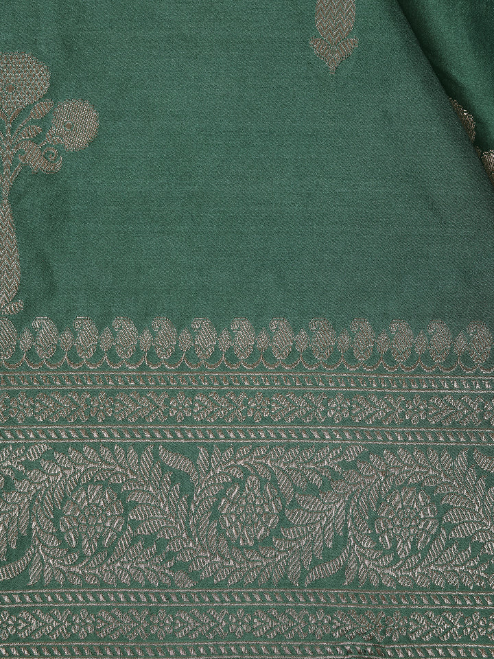 Bottle Green Floral Design Tussar Silk Saree - Diadem