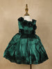 Bottle Green Floral Embellished Design Satin Party Wear Kids Frock