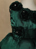 Bottle Green Floral Embellished Design Satin Party Wear Kids Frock