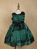 Bottle Green Floral Embellished Design Satin Party Wear Kids Frock
