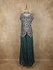Bottle Green Floral Embroidered Design Chiffon Palazzo Suit with Dupatta