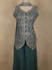 Bottle Green Floral Embroidered Design Chiffon Palazzo Suit with Dupatta