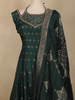 Bottle Green Floral Embroidered Design Silk Palazzo Suit with Designer Dupatta