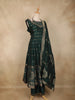 Bottle Green Floral Embroidered Design Silk Palazzo Suit with Designer Dupatta