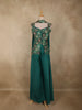 Bottle Green Floral Embroidered Design Silk Palazzo Suit with Dupatta