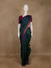 Bottle Green Floral Motif Woven Pure Silk Saree With Contrast Magenta Zari Border
