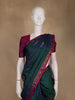 Bottle Green Floral Motif Woven Pure Silk Saree With Contrast Magenta Zari Border