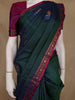Bottle Green Floral Motif Woven Pure Silk Saree With Contrast Magenta Zari Border