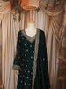Bottle Green Floral Palm Motif Sequins and Zardozi Embroidered Design Georgette Long Anarkali Gown with Matching Dupatta
