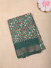 Bottle Green Floral Printed Chanderi Cotton Saree with Contrast Border