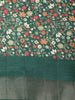 Bottle Green Floral Printed Chanderi Cotton Saree with Contrast Border