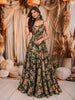 Bottle Green Floral Printed Design Chiffon Party Wear Lehenga With Matching Choker Dupatta