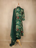 Bottle Green Floral Printed Design Chiffon Silk Anarkali Salwar Suit with Dupatta