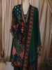 Bottle Green Floral Printed Design Synthetic Straight Cut Salwar Suit with Dupatta