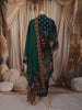 Bottle Green Floral Printed Design Synthetic Straight Cut Salwar Suit with Dupatta