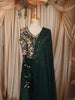 Deep Bottle Green Floral Sequins Embroidered Design Satin Party Wear Palazzo Suit with Matching Dupatta
