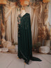 Deep Bottle Green Floral Sequins Embroidered Design Satin Party Wear Palazzo Suit with Matching Dupatta