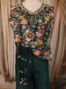 Deep Bottle Green Floral Sequins Embroidered Design Satin Party Wear Palazzo Suit with Matching Dupatta