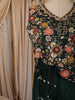 Deep Bottle Green Floral Sequins Embroidered Design Satin Party Wear Palazzo Suit with Matching Dupatta