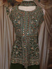 Bottle Green Floral Sequins and Thread Embroidered Design Georgette Palazzo Suit with Choker Dupatta