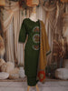 Bottle Green Floral Thread Embroidered Design Cotton Straight Cut Salwar Suit with Contrast Dupatta