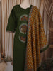Bottle Green Floral Thread Embroidered Design Cotton Straight Cut Salwar Suit with Contrast Dupatta