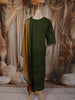 Bottle Green Floral Thread Embroidered Design Cotton Straight Cut Salwar Suit with Contrast Dupatta