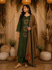 Bottle Green Floral Thread Embroidered Design Cotton Straight Cut Salwar Suit with Contrast Dupatta