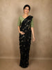 Bottle Green Floral Thread Embroidered Design Semi Tussar Saree with Contrast Blouse