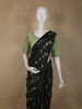 Bottle Green Floral Thread Embroidered Design Semi Tussar Saree with Contrast Blouse