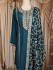 Bottle Green Floral Thread and Sequins Embroidered Silk Palazzo Suit