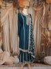 Bottle Green Floral Thread and Sequins Embroidered Silk Palazzo Suit